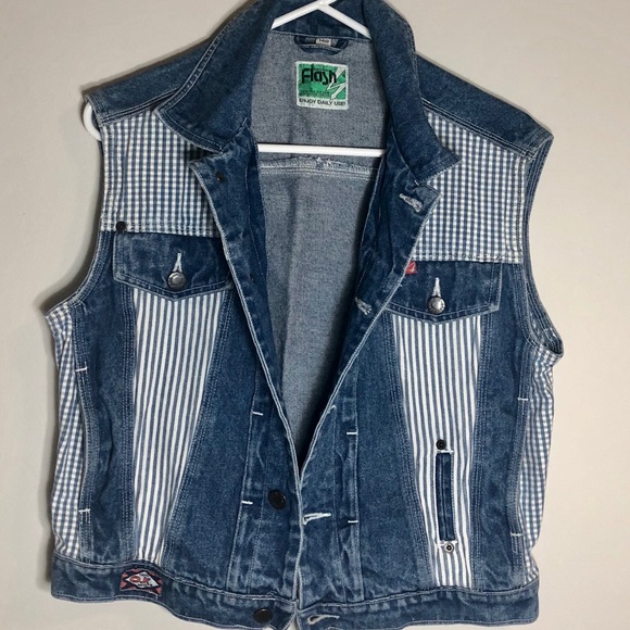 Vintage FLASH denim jean vest stripes and pattern - Picture 6 of 11
